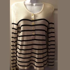 J. CREW Thermal Henley Striped Shirt Navy Ivory